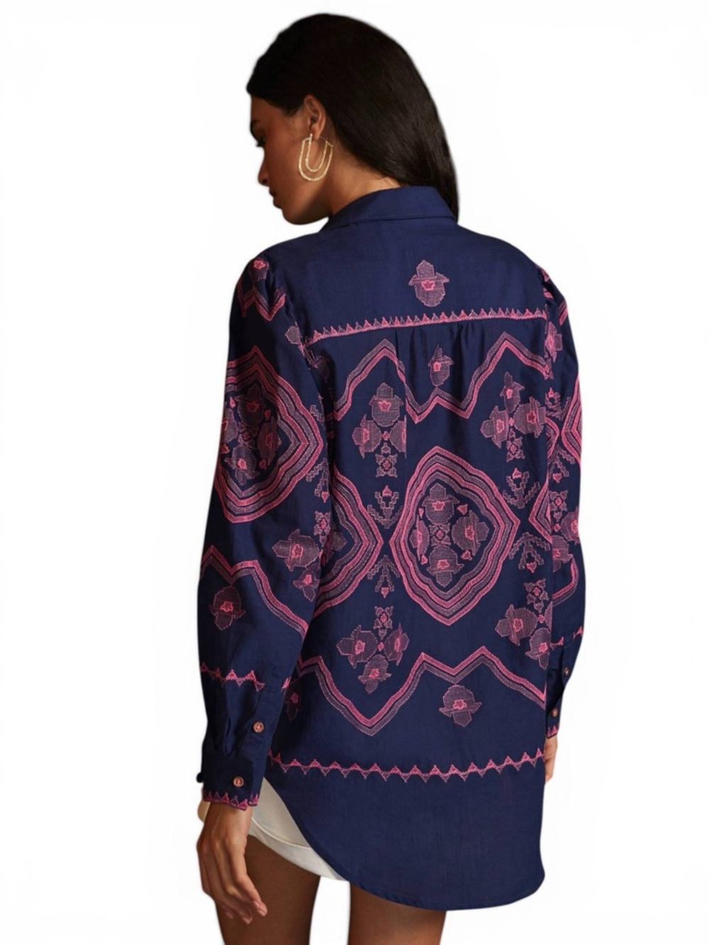 Anthropologie Shirt Women Blue Embroidered Relaxed Button Up Size S - Picture 3 of 13